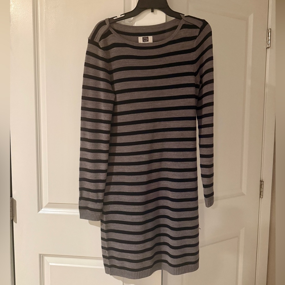 Laundry by Design Black and Gray Striped Sweater Dress